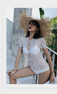 Lace cut out one piece swimsuit
