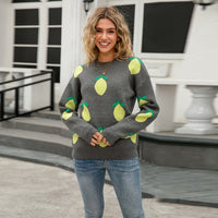 Women's Loose Personalized Lemon Sweater Round Neck Top