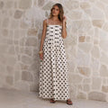 Summer Polka Dot Printed Pleated Sweet Strap Mid Length Dress