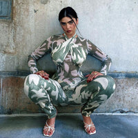 Fashion Women's Printed Halterneck Smocked Jumpsuit