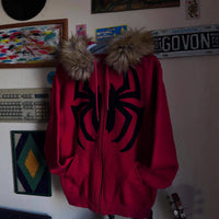 Black Zipper Divided Print Fleece Hooded Sweatshirt