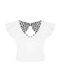 Millennial Japanese-style Back-Cutout Bow-Knot Polka-Dot Print Shirt