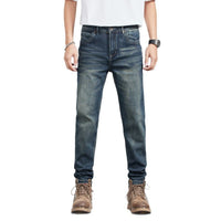 Mens Retro Yellow-Clay Blue Versatile Straight-Cut Casual Long Pants