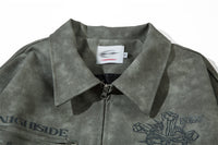 Men's Cross Print Loose Leather Jacket