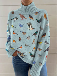 Abstract Printing Casual Cloak Turtleneck Pullover Women