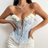 Embroidered Patchwork Handmade Floral Lace Lace-up Tube Top Vest