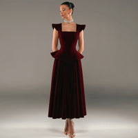 Womens Sexy Square-Neck Slim-Fit Midi Dress