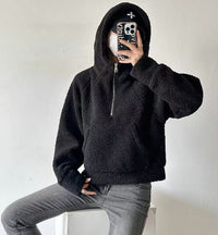 Girls Relaxed-fit Half-zip Faux Lambswool Hoodie
