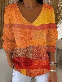 V-neck Long-sleeved Sweater Autumn And Winter 3D Printing Fashion Women's Wear