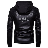 Men's British fashion hooded leather coat