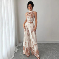 Neck-hanging Vest And Wide-leg Trousers Printed Set