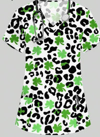 Plus Size Women's Vibrant Print Scrub Top Casual V-Neck Short Sleeve