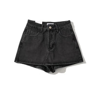 High Waist One Button Short Net Surface Denim Skirt
