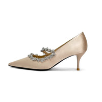 French Beautiful Wedding Shoes Rhinestone Pointed Toe Nude Color