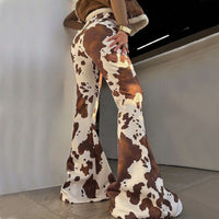 Brown Cow Print Bell-bottom Slim-fit Hottie Sexy Wide-leg Pants