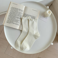 Solid-color Ruffle-trimmed Socks For Women