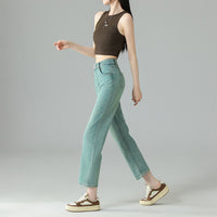 Women's Mint Green Cropped Embroidered Jeans Straight