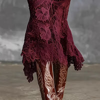 Turtleneck Knit Dress With A Lace Hema Sophisticated Mid-length Skirt