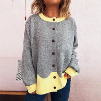 Color Effect Collar Single-breasted Casual Loose Knitted Cardigan Casual Sweater