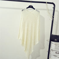 Women's Knitted Crocheted Hollow Irregular Tassel Pullover Sweater