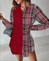 Long Sleeve Printed Patchwork Button Dress Shirt For Women