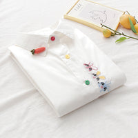 Women's Embroidered Rabbit Radish Shirt With Placket