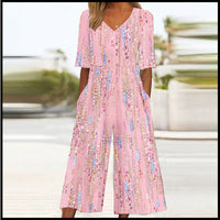 Spring And Summer Print Women's Pocket Collar Jumpsuit
