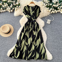 High-waisted Cinched-waist A-line Maxi Dress