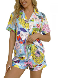 Digital-print Short-sleeve Top And Shorts Two-piece Set