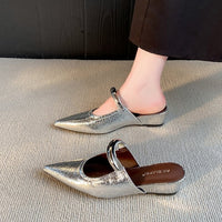Elegant Pointed Toe Metal One-Strap Mules 2025 Summer New Wedge Heel Platform Sandals For Women