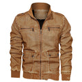 Men's Lapel Solid Color 3D Pu Leather Jacket