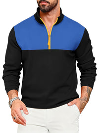 Mens Casual Sporty Color-Block Long-Sleeve Turtleneck Half-Zip Top