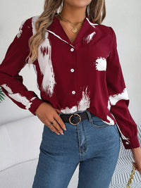 Women's Elegant Color Block Stripe Notched Lapel Long Sleeve Shirt