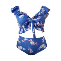 Printing Cover Pleating Ruffled Swimsuit