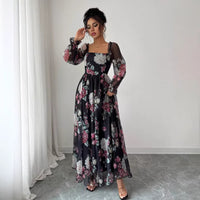 Elegant Long-Sleeve Printed Dress For Women