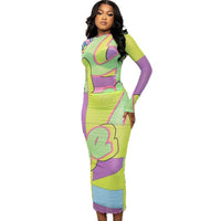 Fashionable Printed Crew-Neck Long-Sleeve Slim-Fit Top Dress