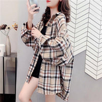 Loose-fitting Korean-style Plaid Shirt For Women