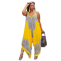 Fashion Loose Suspenders Printed Jumpsuit Women