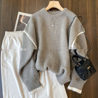 Outer Wear Loose Slimming Patchwork Knitwear Top
