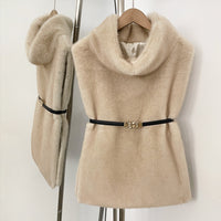 Elegant Women's Sleeveless Belt Turtleneck Top