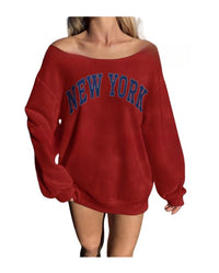 Women's Simple Letter Print Off-shoulder Long Sleeve Sweater