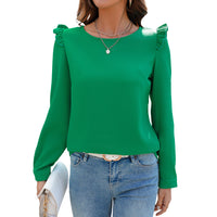 Women's Solid Color Casual Ruffle Edge Long Sleeved Shirt