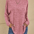 Knitted Sweater Round Neck Sunken Stripe Top Long Sleeve Loose T-shirt