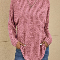Knitted Sweater Round Neck Sunken Stripe Top Long Sleeve Loose T-shirt