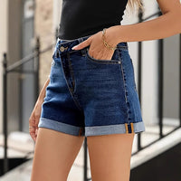 New Straight-fit Slimming Ripped And Frayed-edge Denim Shorts