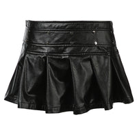 Punk-style Rivet-zip Pleated Leather Skirt