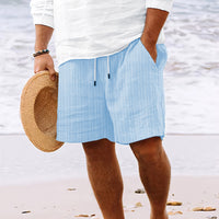 European And American Cotton And Linen Multi-bag Lace Men's Striped Beach Shorts