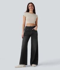 High-waisted Loose-fit Stretchy Wide-leg Jeans For Women