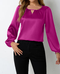 Women's Silk-like Pleated Long-sleeved Satin Top