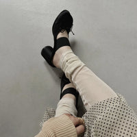 Womens Spring Summer New Arrival Mary Jane Shoes Retro Casual Chunky-Heel Ballet Flats